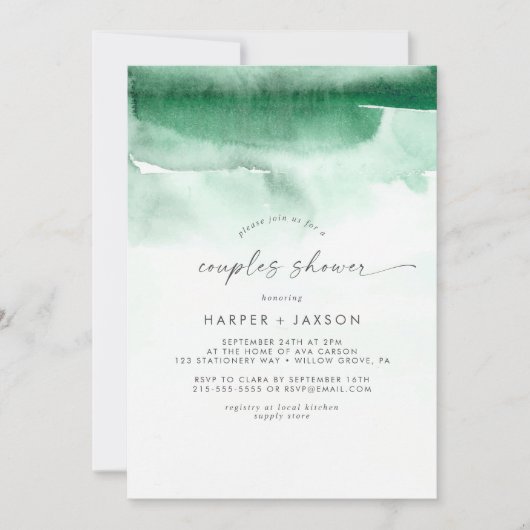Invitation Aquarelle moderne | Douche Couples Vertes (Devant)