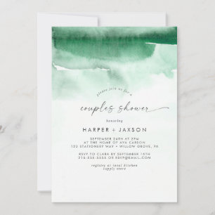 Invitation Aquarelle moderne Douche Couples Vertes