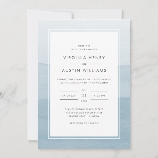 Invitation Aquarelle moderne Dusty Blue Mariage (Devant)