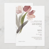 Invitation Aquarelle moderne Dusty Rose Floral Mariage (Devant / Derrière)