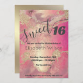 Invitation Aquarelle moderne élégante or rose doux 16 (Devant / Derrière)