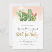 Invitation Aquarelle moderne et cactus 50e anniversaire (Devant)