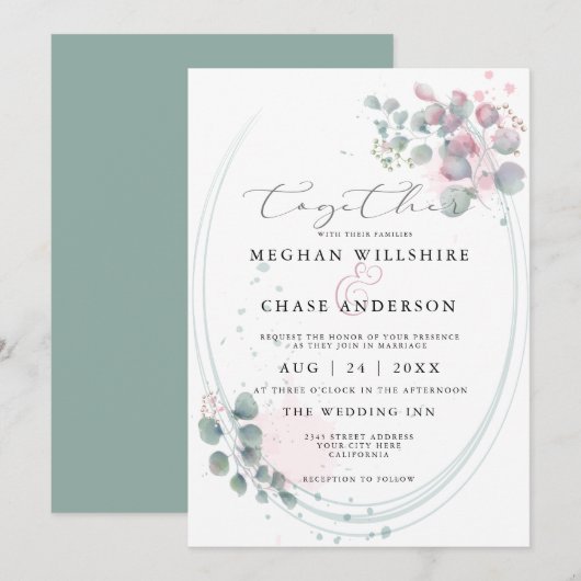 Invitation Aquarelle moderne Eucalyptus Foliage BarefootBride (Devant / Derrière)
