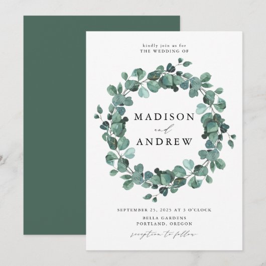 Invitation Aquarelle moderne Eucalyptus Mariage de verdure (Devant / Derrière)