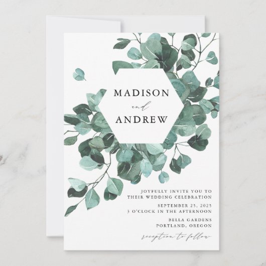 Invitation Aquarelle moderne Eucalyptus Mariage de verdure (Devant)