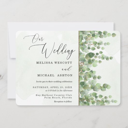 Invitation Aquarelle moderne Eucalyptus Mariage de verdure (Devant)