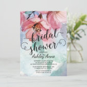 Invitation Aquarelle moderne Fête des mariées florale rose (Debout devant)