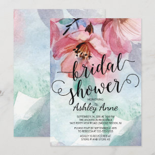 Invitation Aquarelle moderne Fête des mariées florale rose