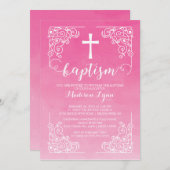 Invitation Aquarelle moderne Filles Baptême Croix de baptême (Devant / Derrière)