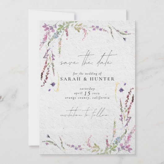 Invitation Aquarelle moderne Fleur sauvage Enregistrer la dat (Devant)