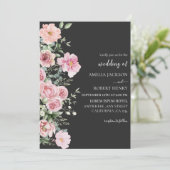 Invitation Aquarelle moderne fleurie Noir et or Mariage (Debout devant)