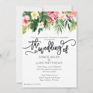 Invitation Aquarelle moderne Fleurs tropicales Mariage