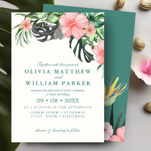Invitation Aquarelle moderne Fleurs tropicales Mariage d'été