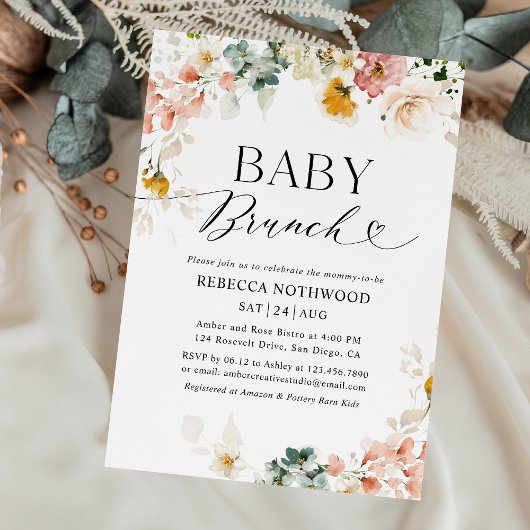 Invitation Aquarelle moderne Floral Baby Brunch