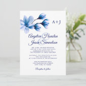 Invitation Aquarelle moderne Floral Bleu Marine Mariage blanc (Debout devant)
