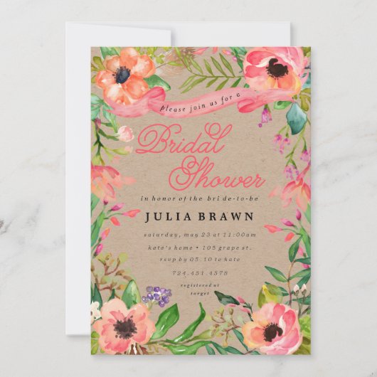 Invitation Aquarelle moderne Floral Douche nuptiale Invitatio (Devant)