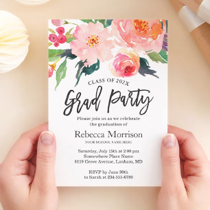 Invitation Aquarelle moderne Floral Graduation Party