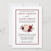 Invitation Aquarelle moderne Floral Mariage Bourgogne (Devant)