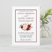 Invitation Aquarelle moderne Floral Mariage Bourgogne (Debout devant)