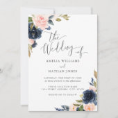 Invitation Aquarelle moderne Floral Marine Blush Mariage (Devant)