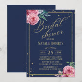 Invitation Aquarelle moderne Floral Marine & Fête des mariées (Devant / Derrière)