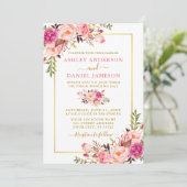 Invitation Aquarelle moderne Floral rose Blush Mariage or (Debout devant)