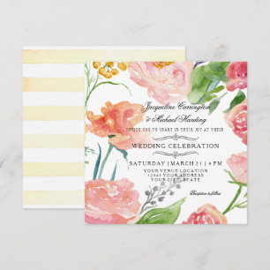 Invitation Aquarelle moderne Floral Rose Fleur sauvage Mariag