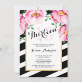 Invitation Aquarelle moderne Floral Stripes 13e anniversaire (Devant)