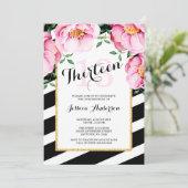 Invitation Aquarelle moderne Floral Stripes 13e anniversaire (Debout devant)
