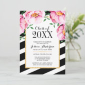 Invitation Aquarelle moderne Floral Stripes Graduation Party (Debout devant)