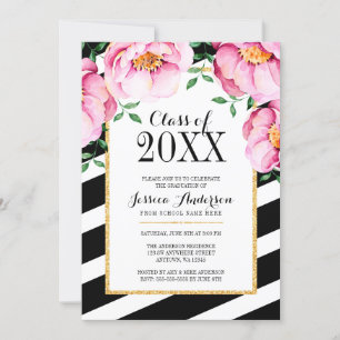 Invitation Aquarelle moderne Floral Stripes Graduation Party