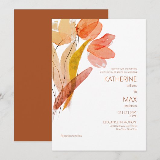 Invitation Aquarelle moderne Floral Terracotta Pas de parents (Devant / Derrière)