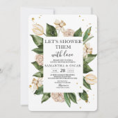 Invitation Aquarelle moderne Floral Vert & Jaune Cadre (Devant)