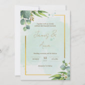 Invitation Aquarelle moderne Floral Vert & Or Mariage (Devant)