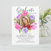 Invitation Aquarelle Moderne Floral Wreath Photo Graduation (Debout devant)