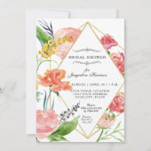 Invitation Aquarelle moderne Florale Fleurs géométriques d'or (Devant)
