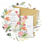 Invitation Aquarelle moderne Florale Fleurs géométriques d'or