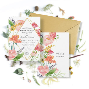 Invitation Aquarelle moderne Florale Fleurs géométriques d'or