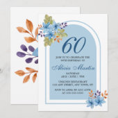 Invitation Aquarelle moderne Flore Bleue N'importe quel âge A (Devant / Derrière)