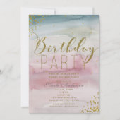 Invitation Aquarelle moderne Gold Confetti fête d'anniversair (Devant)
