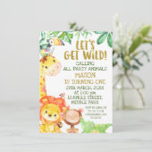 Invitation Aquarelle moderne Gold Safari Animaux Anniversaire (Debout devant)