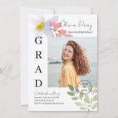 Invitation Aquarelle moderne Graduation florale (Devant)