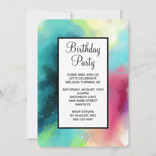 Invitation Aquarelle moderne Green & Red Space Nebula (Devant)