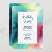 Invitation Aquarelle moderne Green & Red Space Nebula (Devant / Derrière)