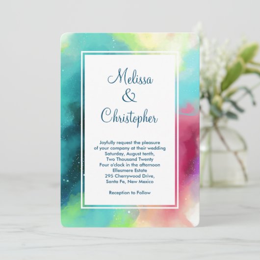 Invitation Aquarelle moderne Green & Red Space Nebula (Debout devant)