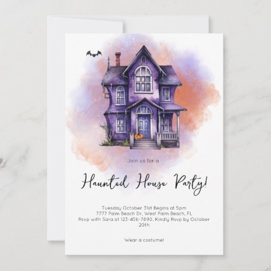 Invitation Aquarelle moderne Haunted House Party Halloween (Devant)