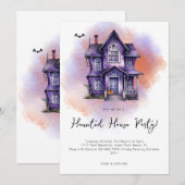 Invitation Aquarelle moderne Haunted House Party Halloween (Devant / Derrière)