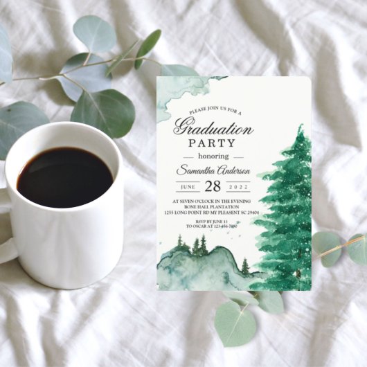 Invitation Aquarelle moderne Hiver Nature Arbres verts Invita