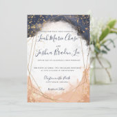Invitation Aquarelle Moderne Indigo Blue et Rose Faux Gold (Debout devant)