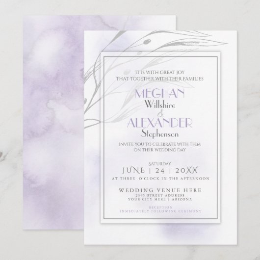 Invitation Aquarelle moderne Lilac (Devant / Derrière)